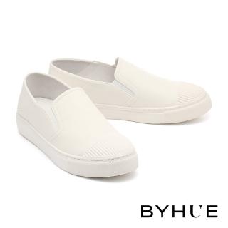 【BYHUE】日常百搭純色牛皮軟芯厚底休閒鞋(白)