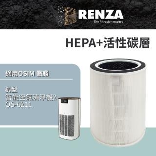 【RENZA】適用 OSIM 智慧空氣清淨機2 OS-6211 空氣清淨機(2合1HEPA+活性碳濾網 濾芯 濾心)