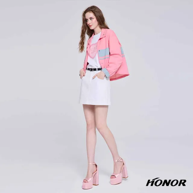 【HONOR 山形屋】出清品 簡約標誌高腰修身短裙-白/黑(限定出清)