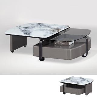 【BODEN】瑞斯3尺超晶石面旋轉大茶几/設計款造型茶几(超晶石+強化玻璃)