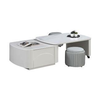 【BODEN】哈麥3尺旋轉亮面巖板單抽大茶几(附造型圓形椅凳二入-茶几寬90~142cm)