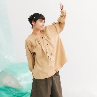 【Dailo】熊熊造型門襟傘型長袖襯衫(藍 綠 卡)