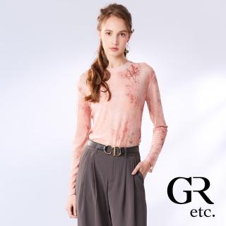 【GLORY21】網路獨賣款-etc.透膚竹紋圖騰長袖上衣(粉紅色)