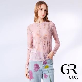 【GLORY21】網路獨賣款-etc.透膚典雅印花長袖上衣(粉紅色)