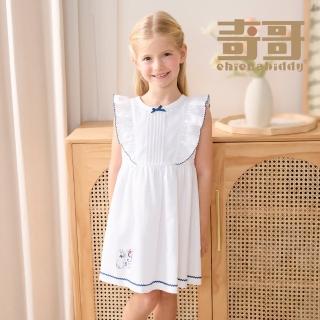 【奇哥】比得兔 女童裝 夏日比得可愛荷葉袖純棉無袖洋裝(6-8歲)
