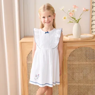 【奇哥】比得兔 女童裝 夏日比得可愛荷葉袖純棉無袖洋裝(6-8歲)