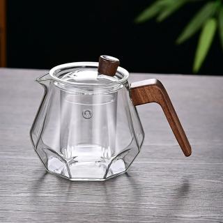 【Jun Jun】高硼矽玻璃茶壺(玻璃茶漏實木握把 泡茶壺)