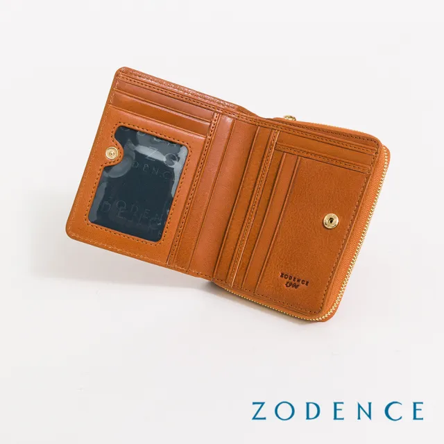 【ZODENCE 佐登司】HAN義大利植鞣革時尚拉鍊短夾(經典駝)