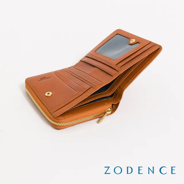 【ZODENCE 佐登司】HAN義大利植鞣革時尚拉鍊短夾(經典駝)