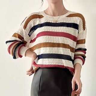 【MYDRESS】休閒針織條紋撞色上衣