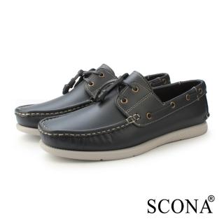 【SCONA 蘇格南】全真皮 輕量經典帆船鞋(藍色 1297-1)