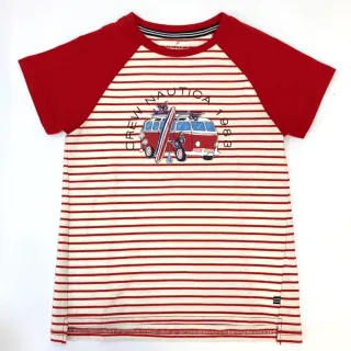 【NAUTICA KIDS】女童白紅條旅行車印花T恤6-16歲(Nautica kids T恤)