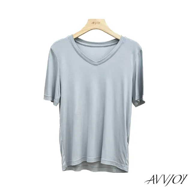 【AVVJOY 艾薇卓爾】素面V領上衣(上衣 短袖 大學t 短袖上衣 短袖t恤 寬鬆上衣 CL2317110)
