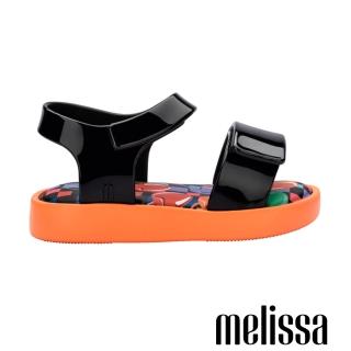 【Melissa】撞色印花寬頻涼鞋-幼童(黑色)