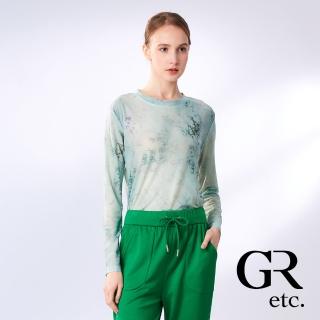 【GLORY21】網路獨賣款-etc.透膚竹紋圖騰長袖上衣(綠色)