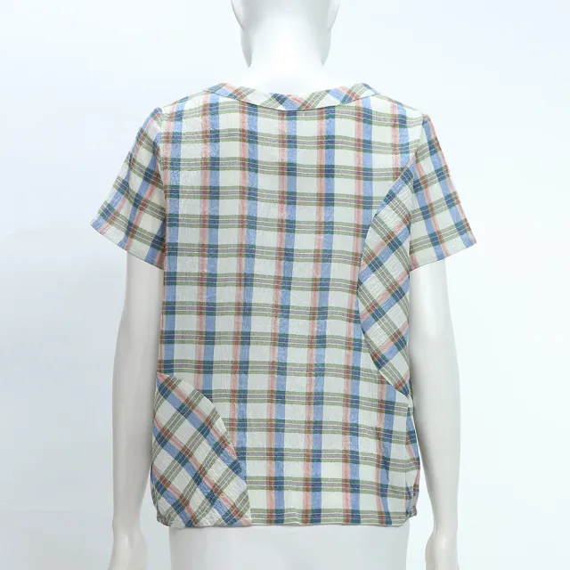 【ILEY 伊蕾】格紋剪接寬鬆純棉上衣(淺綠；M-XL；1252211003)