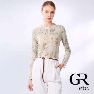 【GLORY21】網路獨賣款-etc.透膚典雅印花長袖上衣(綠色)