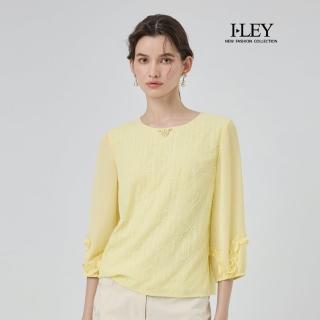 【ILEY 伊蕾】花朵刺繡七分雪紡上衣(黃；M-XL；1251071102)