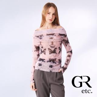 【GLORY21】網路獨賣款-etc.微透膚蝴蝶羅馬垂領長袖上衣(粉紅色)