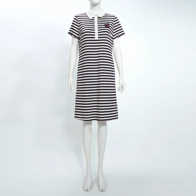 【ILEY 伊蕾】水手條紋POLO領縲縈洋裝(白；M-2L；1252027713)