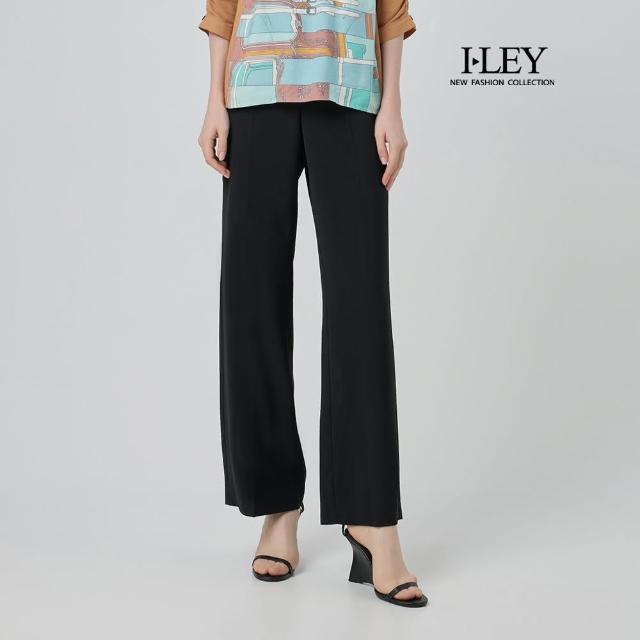 【ILEY 伊蕾】簡約褲頭蕾絲小直筒褲(黑；M-2L；1251076404)
