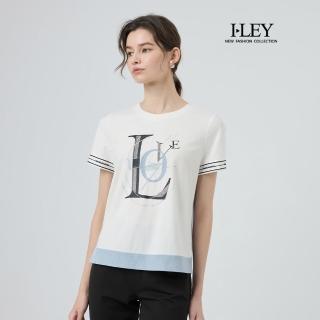 【ILEY 伊蕾】字母刺繡印花拼接縲縈上衣(白；M-XL；1252021223)