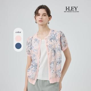 【ILEY 伊蕾】雪紡拼接棉質假兩件針織上衣(兩色；M-2L；1251405403)