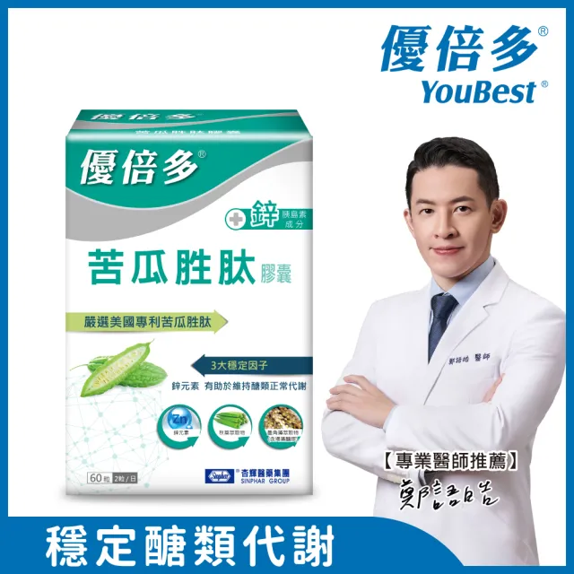 【YouBest 優倍多】苦瓜胜肽膠囊(60粒/盒-美國專利苦瓜胜肽.鋅.維持醣類代謝)