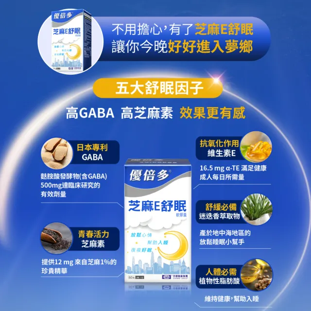 【YouBest 優倍多】芝麻E舒眠軟膠囊 3入(共180粒-足量GABA 芝麻素 維生素E  幫助入睡)