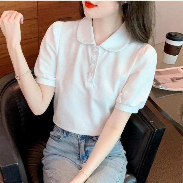 【baibeauty 白鳥麗子】舒適素色棉質排釦翻領短袖上衣
