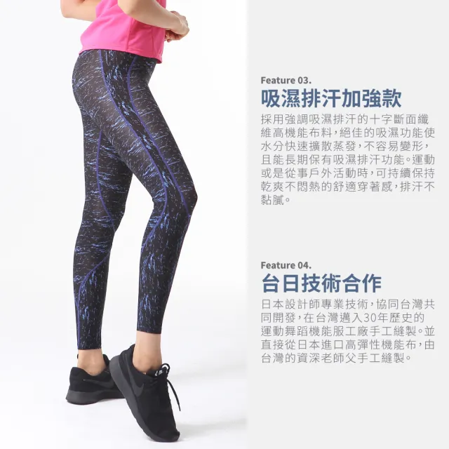 【FREEZONE】現貨 斑駁印花緊身壓力長褲 女款-FZ100型(吸排高彈力機能壓縮/日著瑜珈運動/慢跑登山/健身)