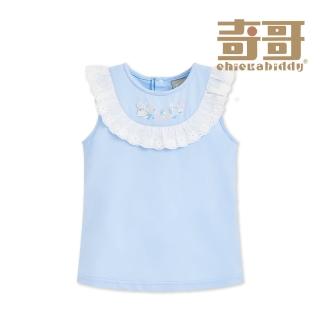 【奇哥】比得兔 女童裝 輕快比得蕾絲荷葉無袖上衣-吸濕排汗+抗UV(2-4歲 防曬)