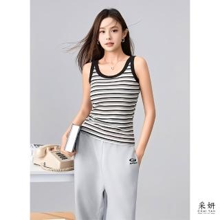 【CHAI YAN 採妍】橫條紋墊胸小可愛背心上衣(春夏新款背心-65-78公斤可穿)