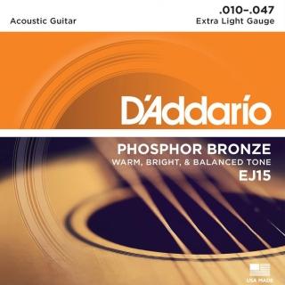 【D’Addario】民謠吉他弦 EJ15 Phosphor Bronze 磷青銅 010 047(原廠公司貨 商品保固有保障)