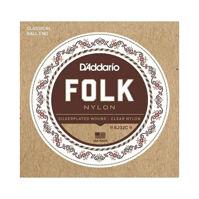 【D’Addario】民謠吉他弦 EJ32C Folk Nylon 中張力 古典 帶球頭 BALL END(原廠公司貨 商品保固有保障)