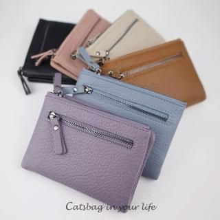 【Catsbag】柔軟皮革雙折式雙拉鍊短夾 隱形磁扣 多卡位錢包 女用皮夾 100077