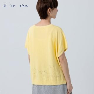 【a la sha】蘋果貓洞洞緹花針織上衣
