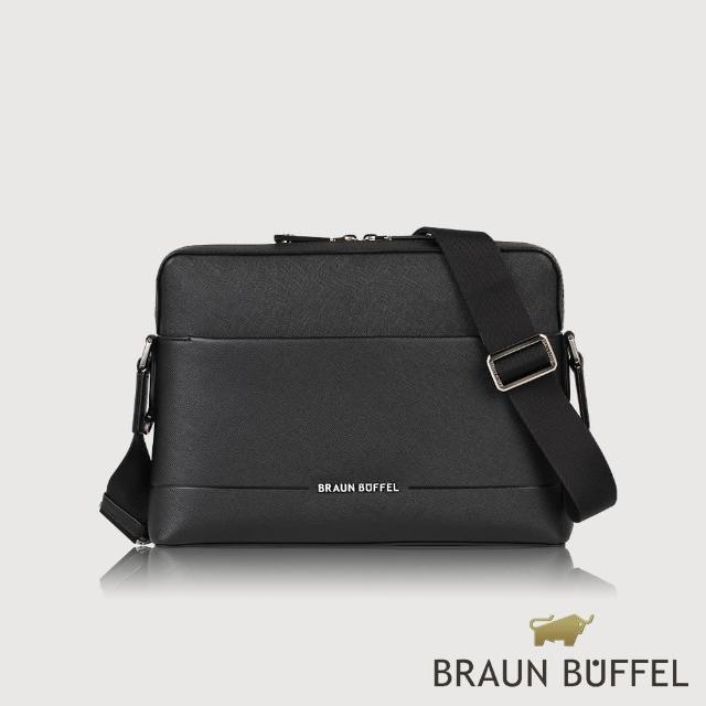 【BRAUN BUFFEL 德國小金牛】台灣總代理 格瑞克D 中型斜背包-黑色(BF513-TW61-BK)