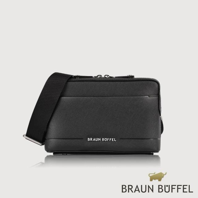【BRAUN BUFFEL 德國小金牛】台灣總代理 格瑞克D 橫式斜背包-黑色(BF513-03-BK)