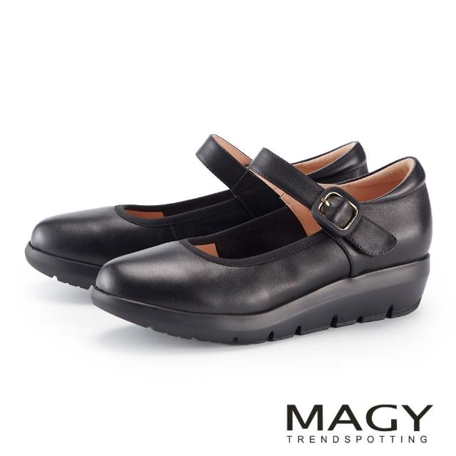 【MAGY】牛皮圓頭瑪莉珍厚底舒適休閒鞋(黑色)