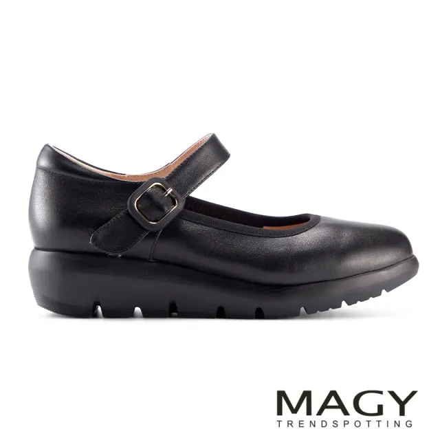 【MAGY】牛皮圓頭瑪莉珍厚底舒適休閒鞋(黑色)
