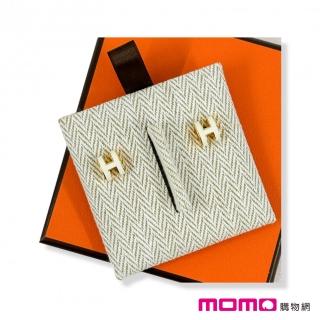 【Hermes 愛馬仕】mini Pop H 針式耳環(白色 Blanc x 金色)