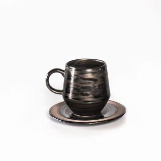 【上作美器】灼金刷色馬克杯杯盤組(咖啡杯盤組/350ml)