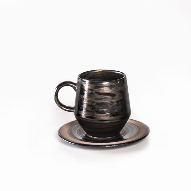 【上作美器】灼金刷色馬克杯杯盤組(咖啡杯盤組/350ml)
