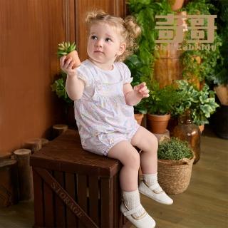 【奇哥】比得兔 女童裝 輕快比得繽紛花朵假兩件短袖兔裝/連身衣-吸濕排汗+抗UV(3-24個月 防曬)