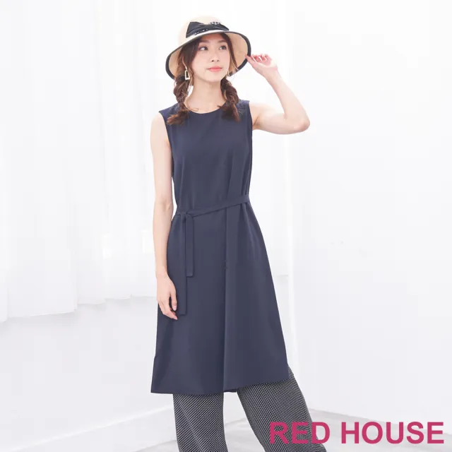【RED HOUSE 蕾赫斯】簡約時髦開衩無袖洋裝(深藍色)