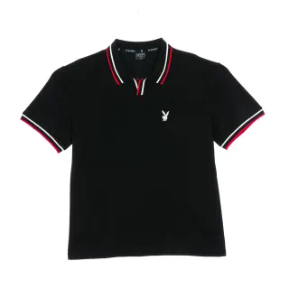 【PLAYBOY】V領配色羅紋POLO衫(黑色)