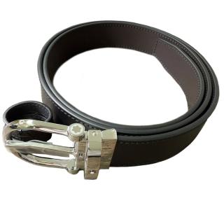 【MONTBLANC 萬寶龍】馬蹄形搭扣黑色 / 棕色 35 毫米雙麵皮帶(MB128783)