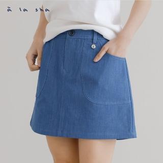 【a la sha】阿福繡花口袋仿牛仔褲裙