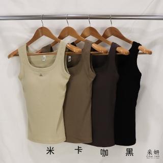 【CHAI YAN 採妍】素色兔耳小裝飾墊胸背心上衣(春夏新款上衣-65-78公斤可穿)